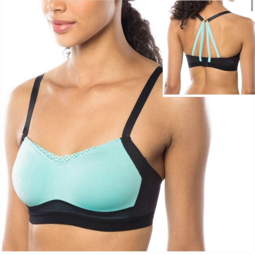 Moving Comfort by Brooks Fine Form Size M Turquoise & Black Sports Bra 34AB-36a